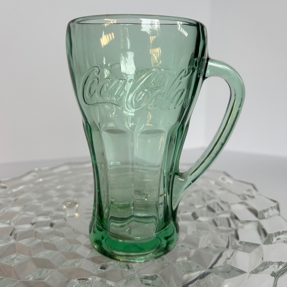 Vintage Coca Cola Green Glass Mug Collectible‎ Advertising Cup